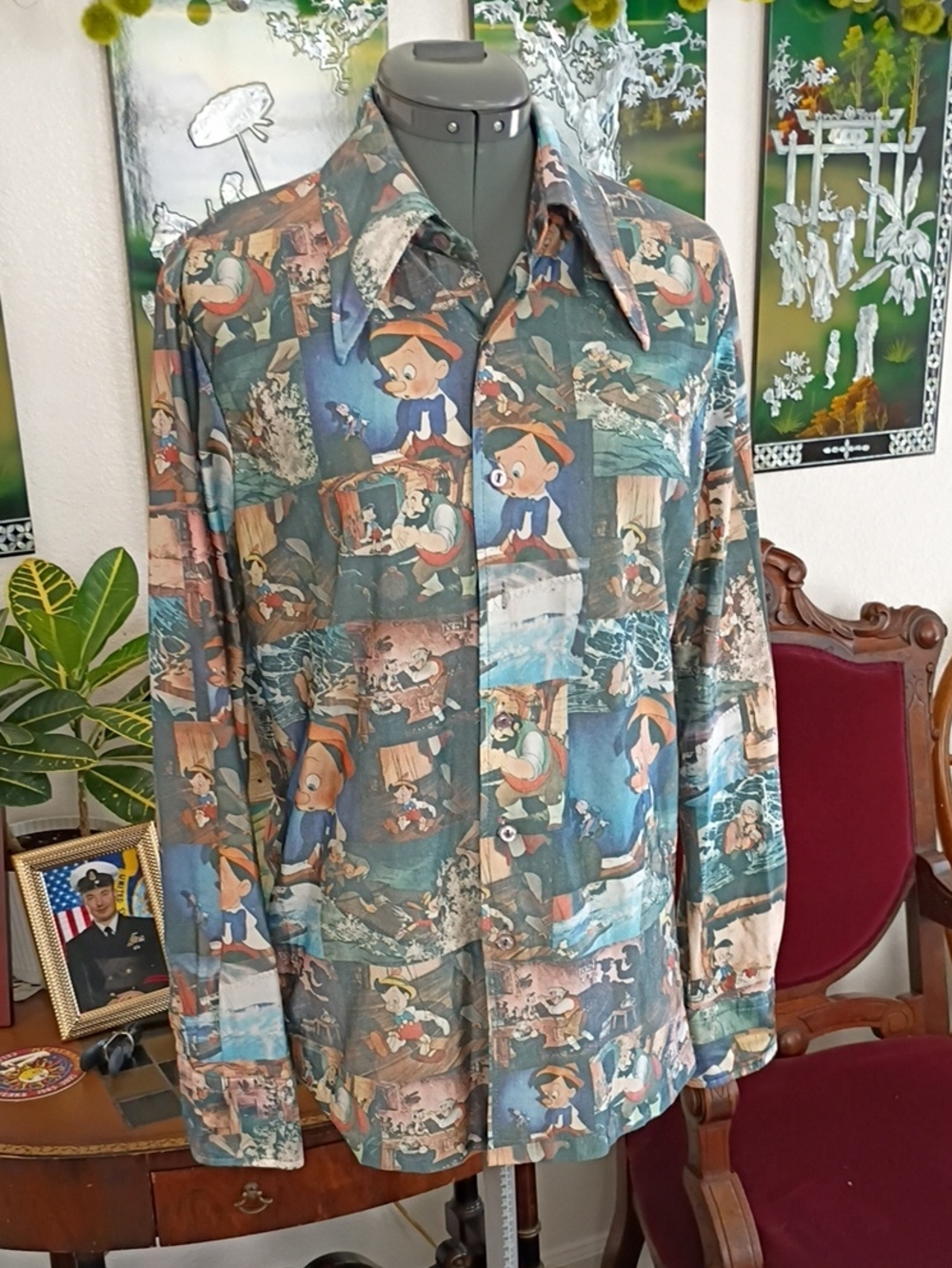 Kennington Pinocchio Long Sleeve Button-down Disney Shirt Size Large
